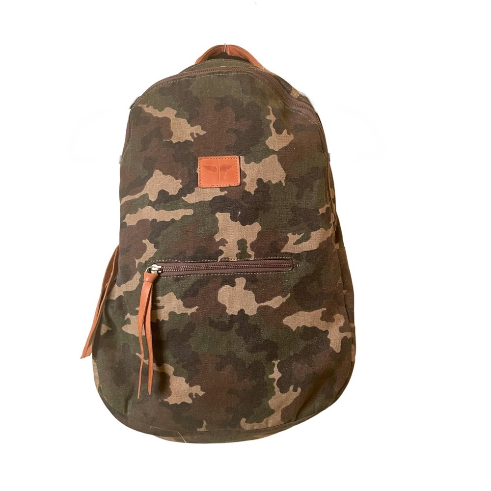 Chlei Hawaii Camo Canvas Backpack Leather Straps